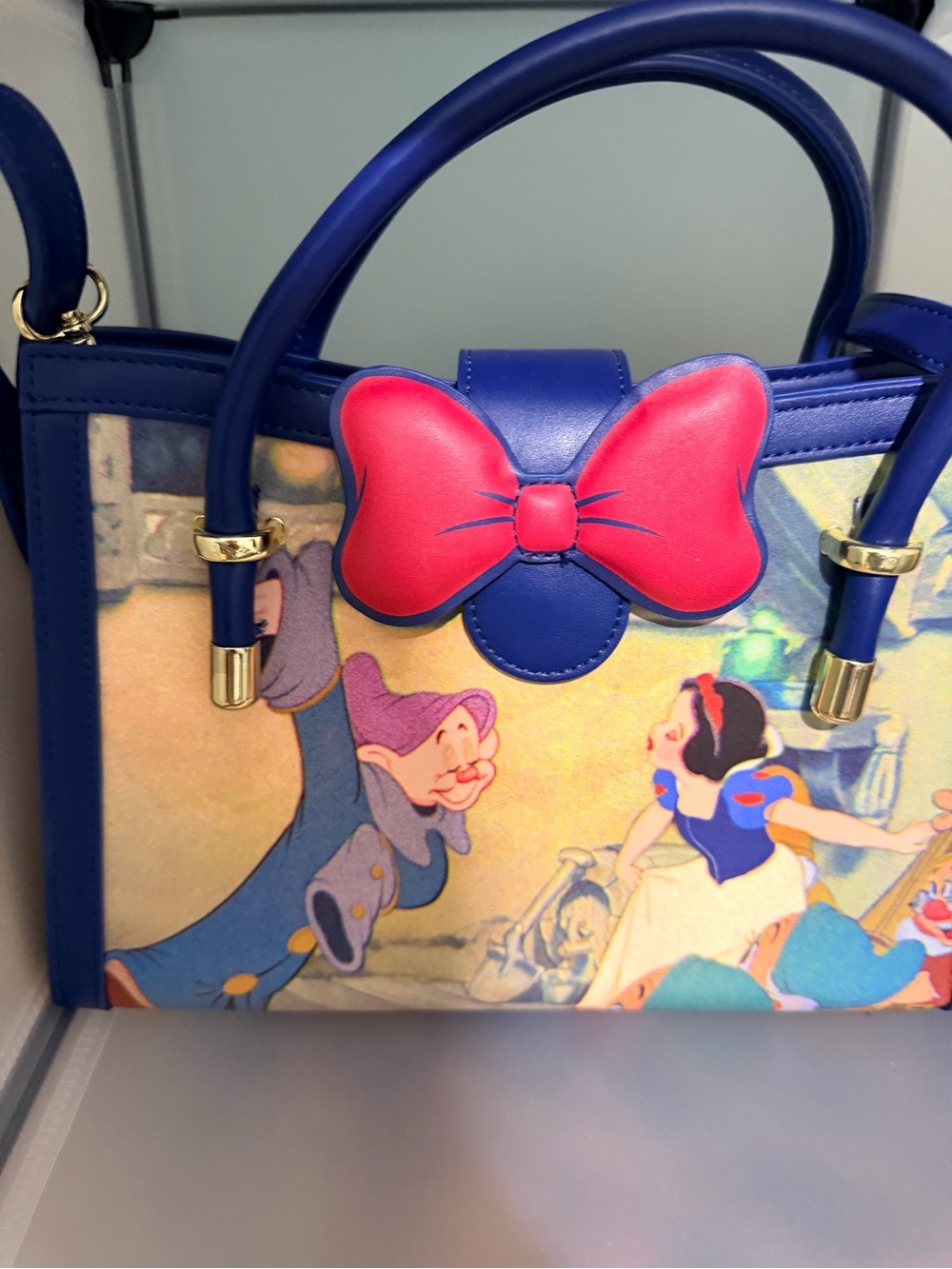 Loungefly Royal Blue Satchel with Pink Bow and Fairytale Print